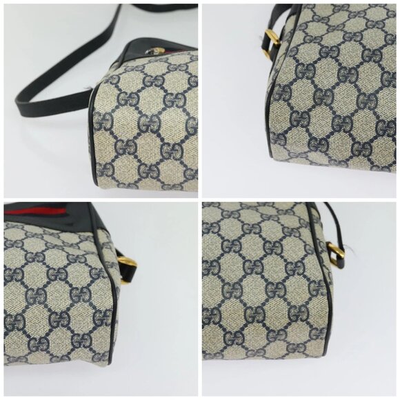 GUCCI GG Supreme Sherry Line Shoulder Bag PVC Navy Gold Auth - Picture 16 of 16